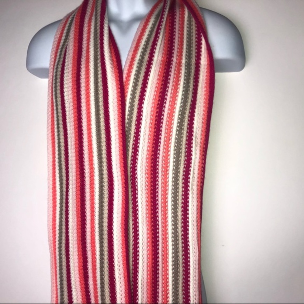 New York & Company White Pink‎ Orange Stripe Scarf